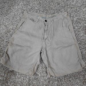 Billy Reid Chino Shorts Mens 33 Fits 32 Beige 100% Linen Italian Textile 7.5"